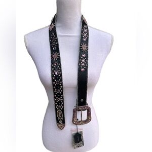 NWT Briella Calf Hair & Leather Embellished Black / Purplish Pink Belt - Medium